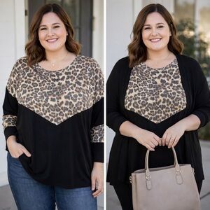 HEIMISH USA Leopard and Black Long Sleeve Top 04-0150